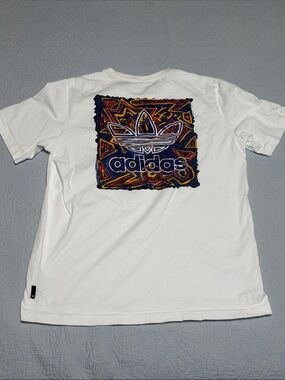 Unique adidas White Short Sleeve Tee with colors embroidered chest patch